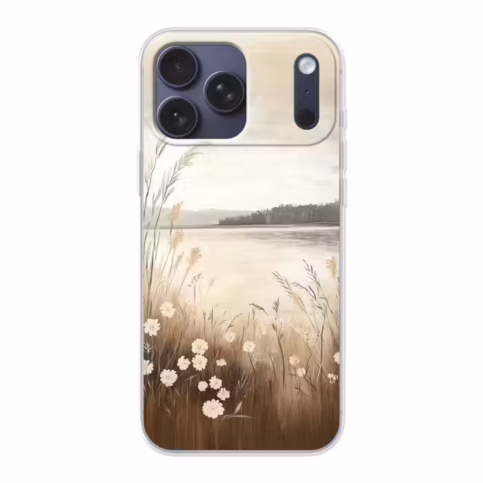 Telefoonhoesje Softcase - Meer met Gras en Bloemen Beige