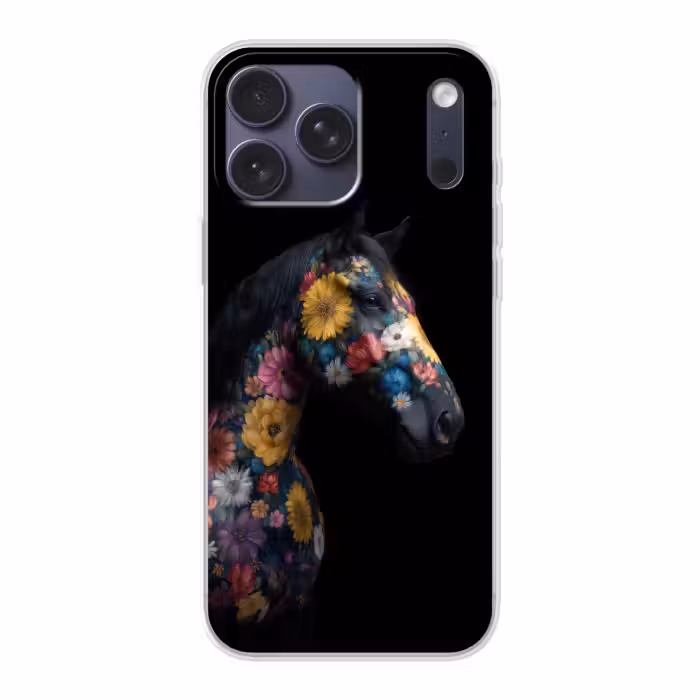Telefoonhoesje Softcase - Zwart Paard met Bloemen