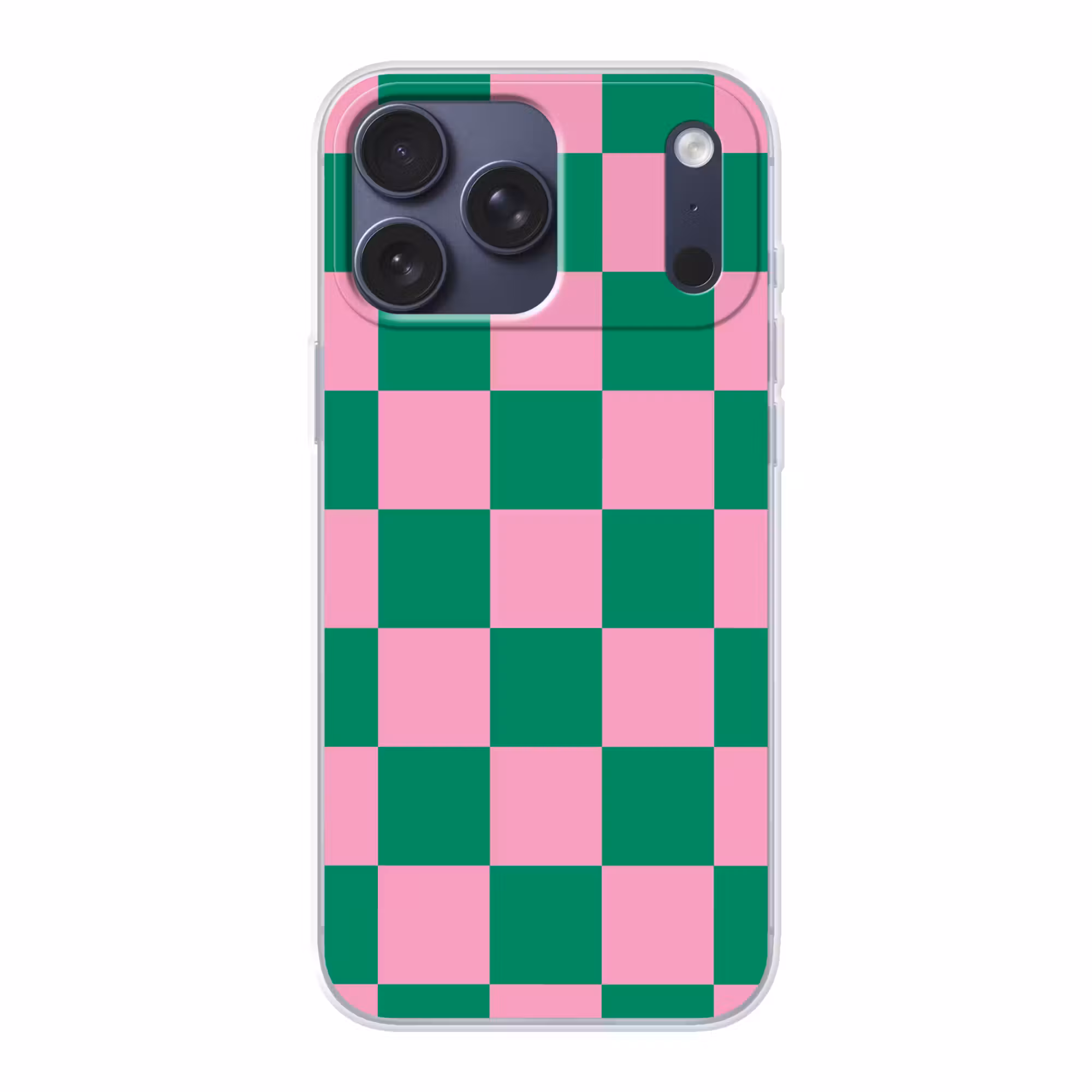 Telefoonhoesje Softcase - Schaakbord patroon - Groen - Roze - Blokjes