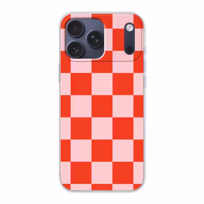 Telefoonhoesje Softcase - Schaakbord patroon - Rood - Roze - Blokjes