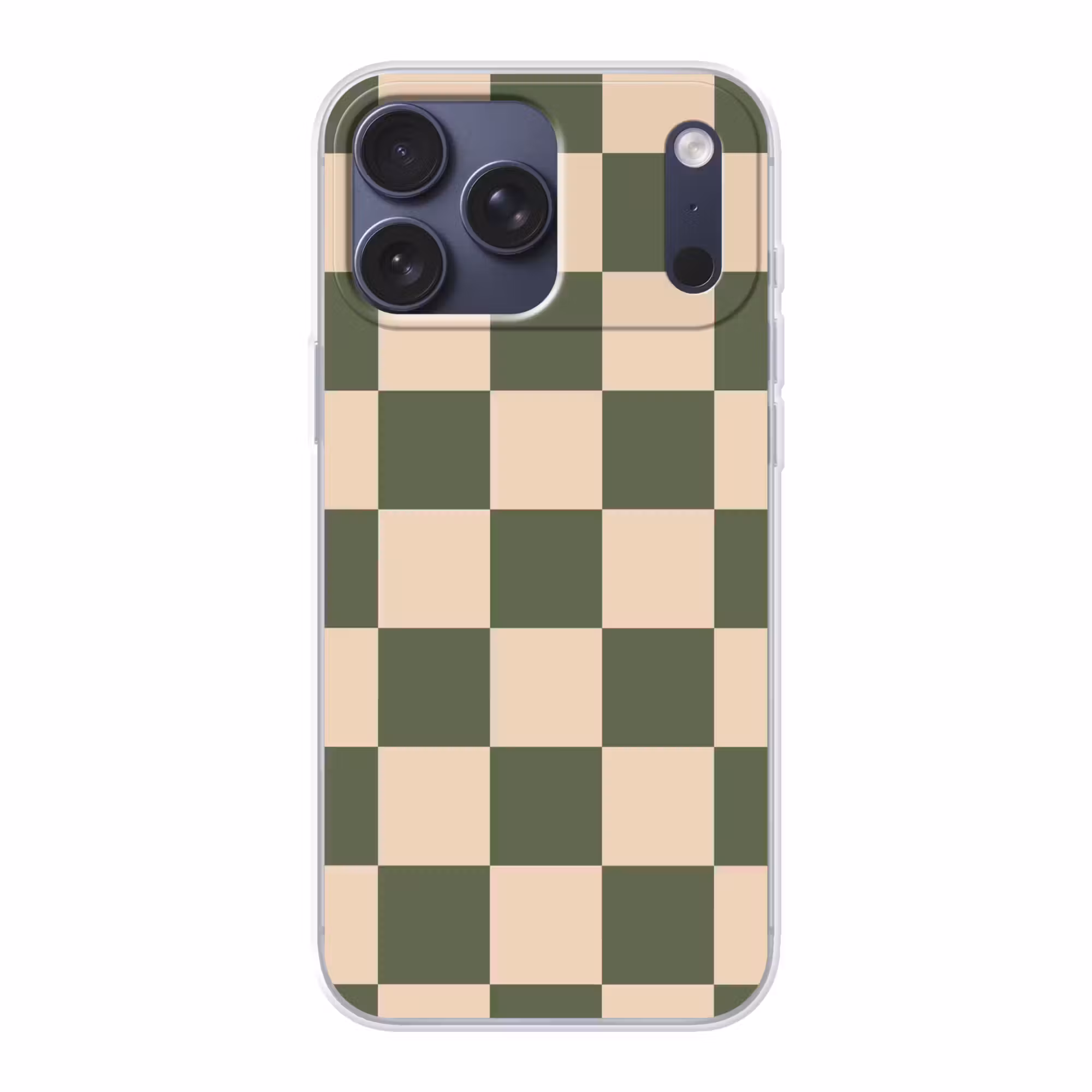 Telefoonhoesje Softcase - Schaakbord print - Groen - Beige - Blokjes