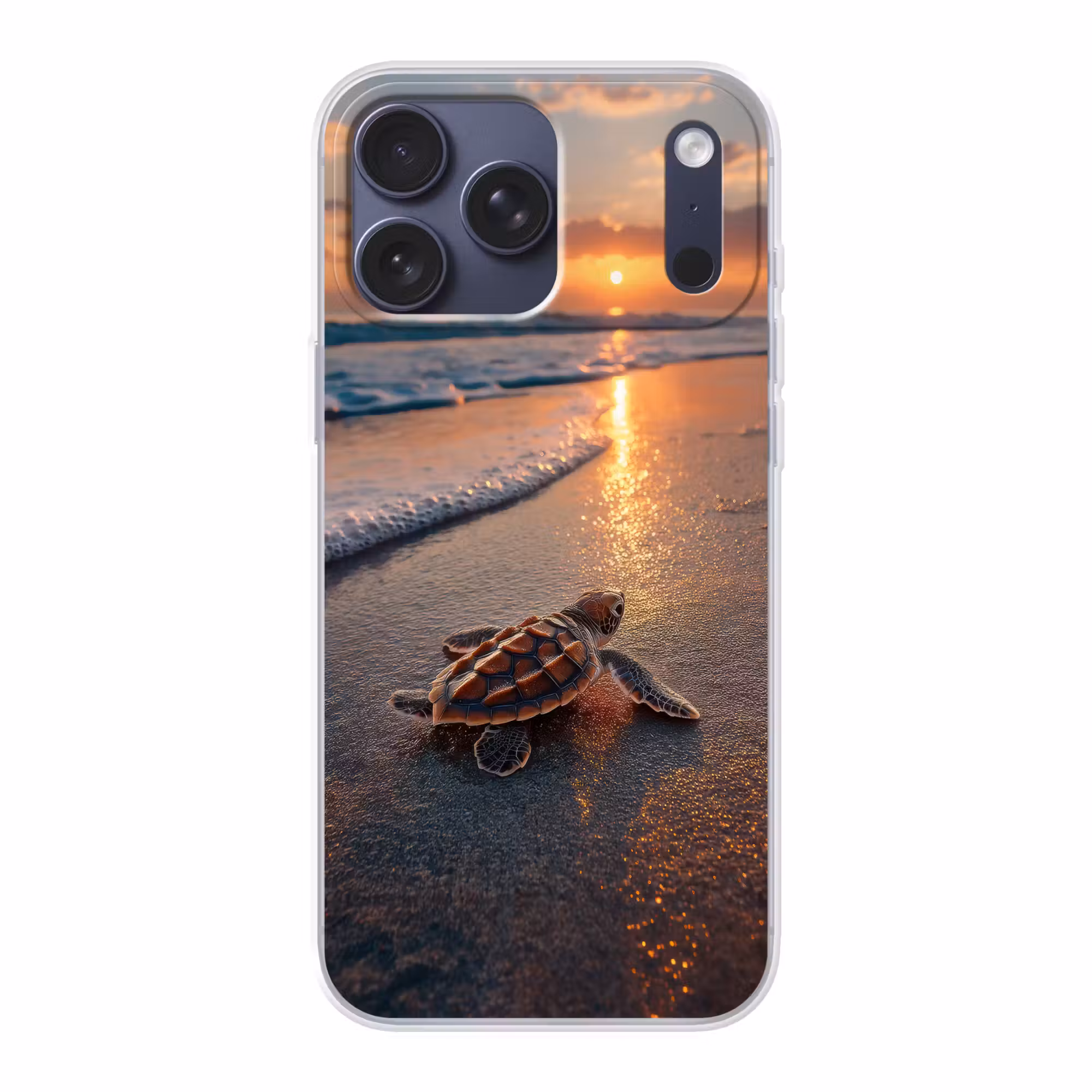 Telefoonhoesje Softcase - Schildpad - strand - Zonsondergang