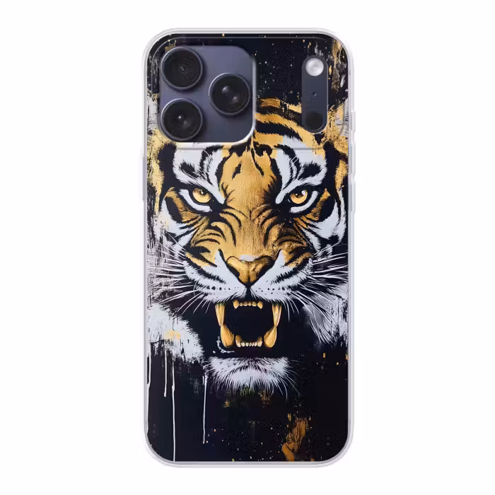 Telefoonhoesje Softcase - Tijger - Verfspatten - Goud