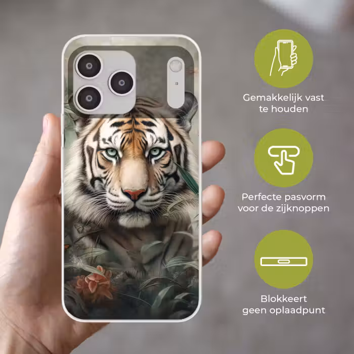 Telefoonhoesje Softcase - Tijger tussen Bloemen en Vlinders