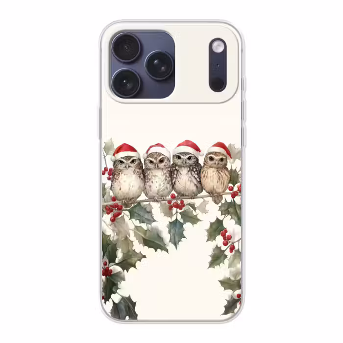 Telefoonhoesje Softcase - Uilen - Tak - Hulstblaadjes - Kerstmuts
