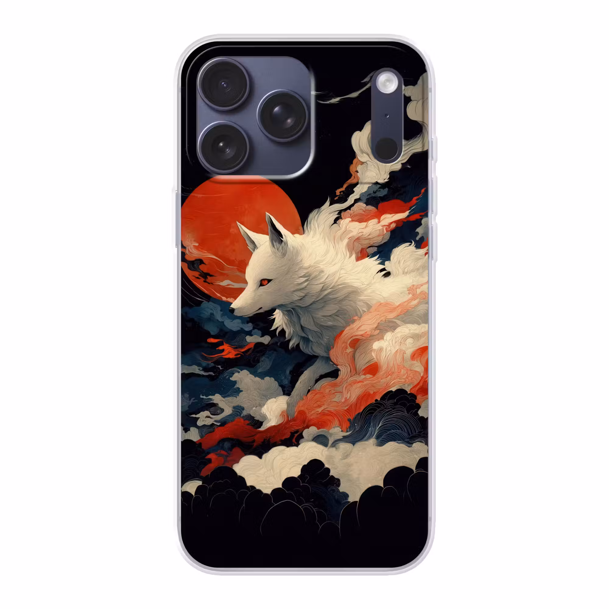 Telefoonhoesje Softcase - Witte vos - wolken - maan