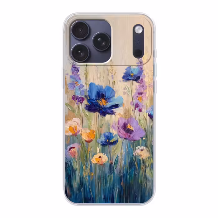 Telefoonhoesje Softcase - Blauwe Paarse Bloemen Olieverf