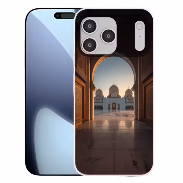 Telefoonhoesje Softcase - Zonsopkomst - Witte koepels - Plein - Moskee