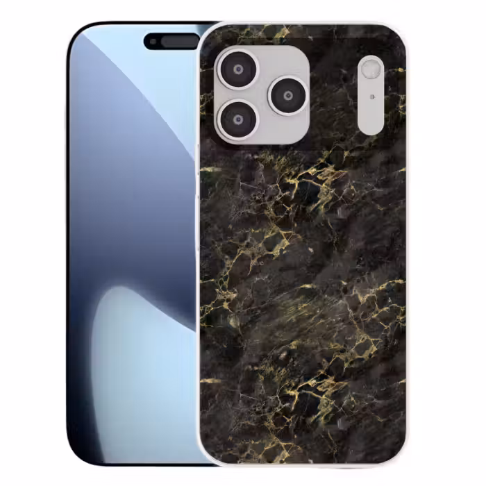 Telefoonhoesje Softcase - Zwart - Marmer - Goud - Nerf