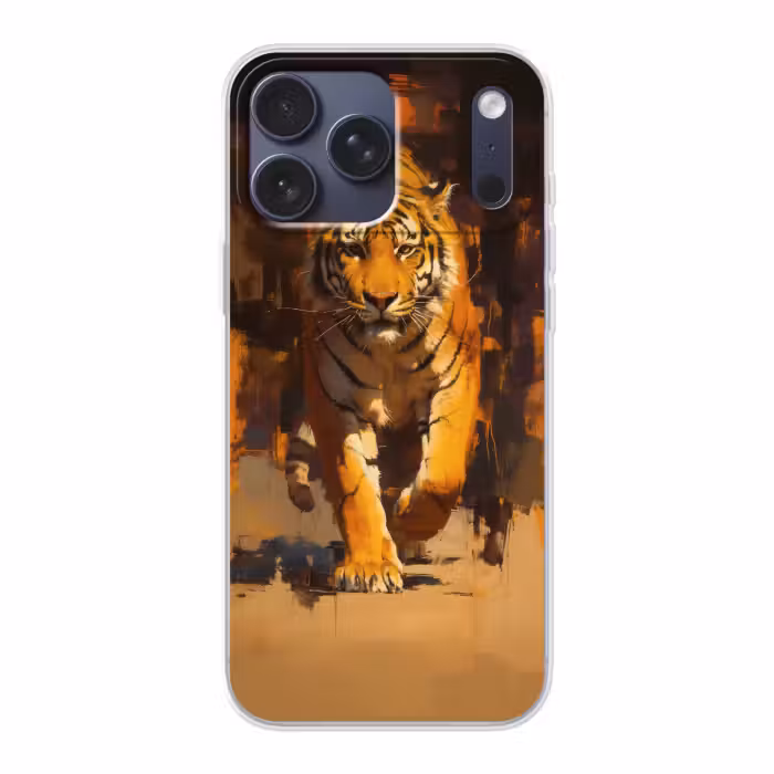 Telefoonhoesje Softcase - Tijger - Geschilderd - Oranje - Penseelstreken