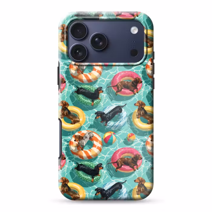 Telefoonhoesje Toughcase - Teckels - Zwembad - Kleurrijk