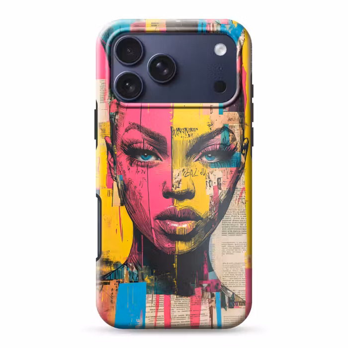 Telefoonhoesje Toughcase - Vrouwengezicht - Krantenpapier - Abstract - Roze