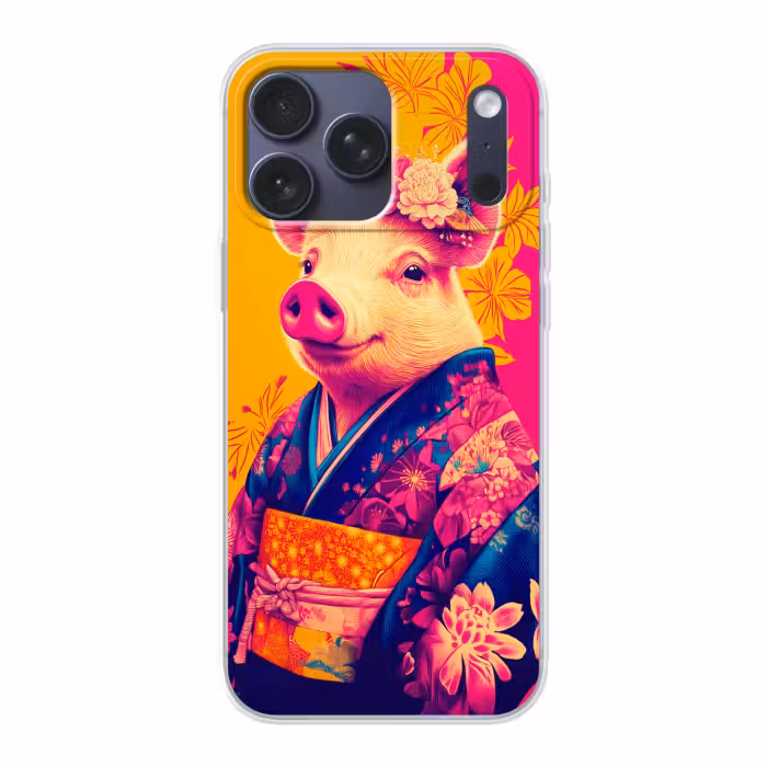 Telefoonhoesje Softcase - Varken - Bloemkroon - Kimono - Abstract