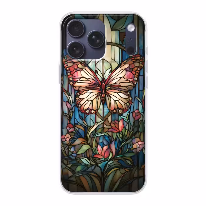 Telefoonhoesje Softcase - Vlinder - Roze - Bloemen - Bladeren