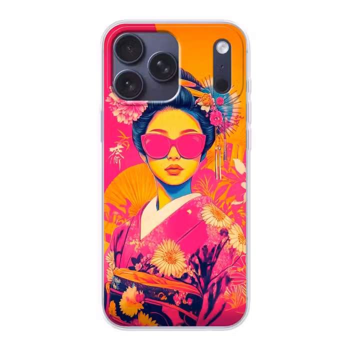 Telefoonhoesje Softcase - Vrouw - Zonnebril - Abstract - Oranje