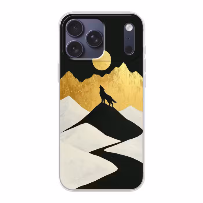 Telefoonhoesje Softcase - Wolf - Bergen - Maan - Zwart