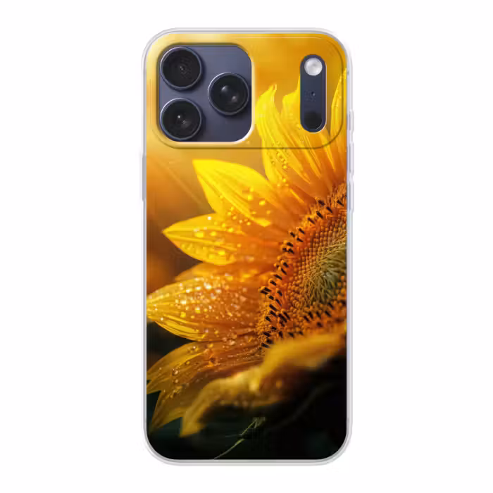 Telefoonhoesje Softcase - Zonnebloem - Dauwdruppels - Geel - Zonlicht