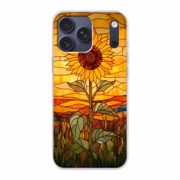 Telefoonhoesje Softcase - Zonnebloem - Mozaïek - Zonsondergang - Geel