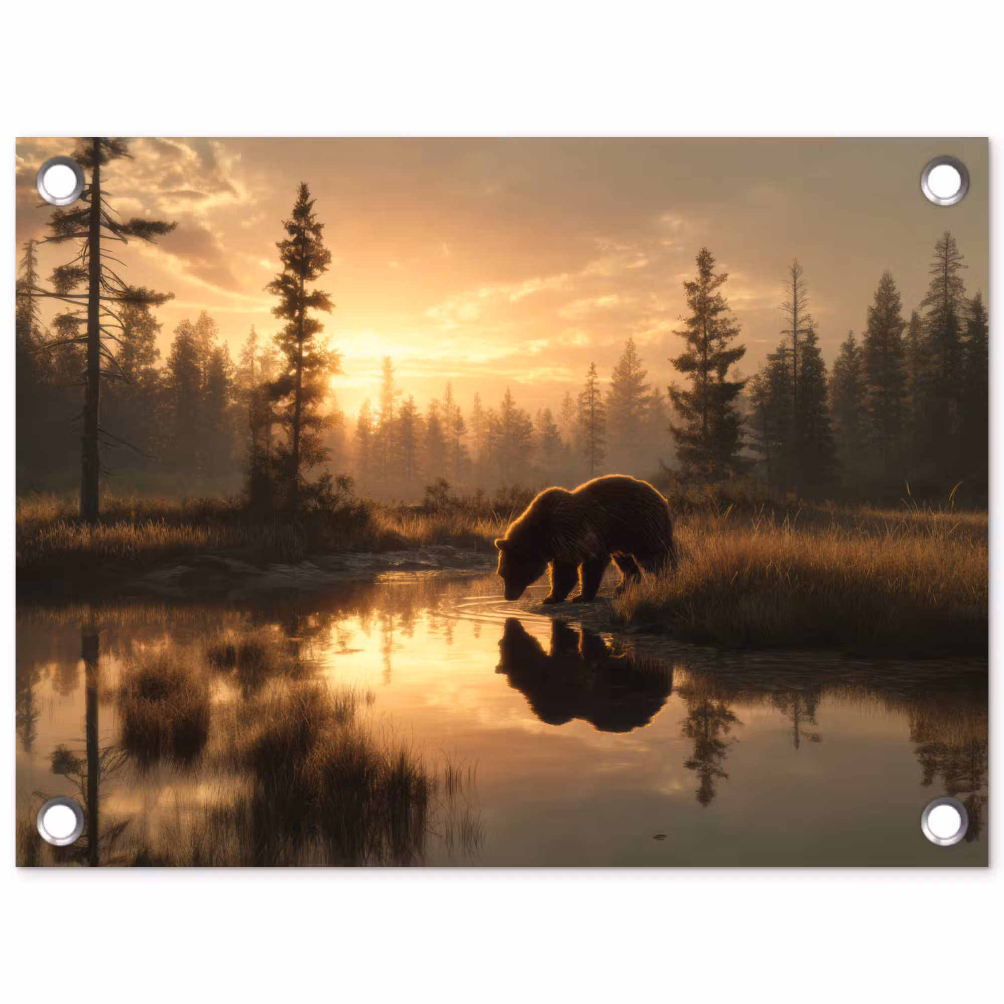 Tuinposter - Beer - water - Bos - Ochtendlicht