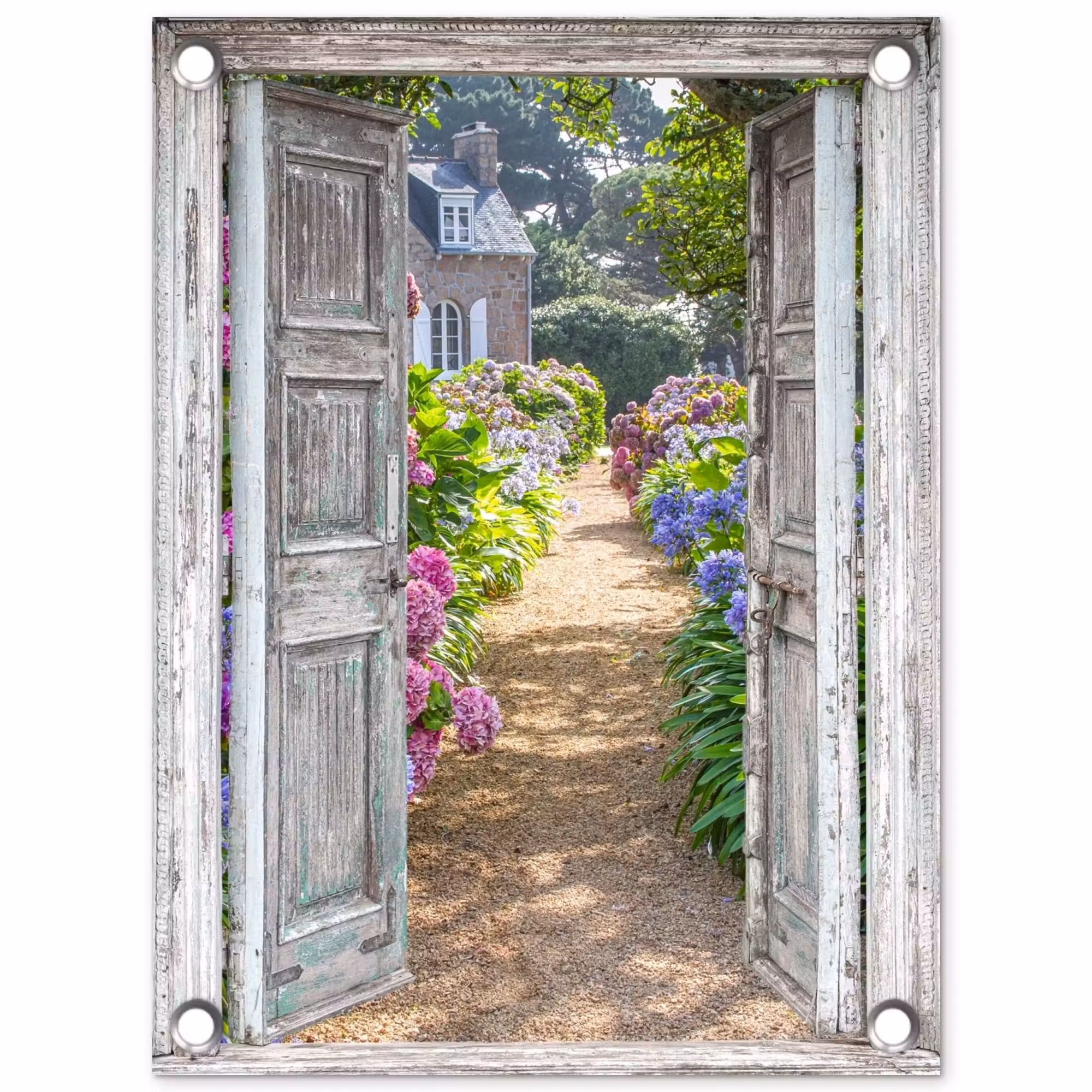 Tuinposter - Deur naar een bloementuin