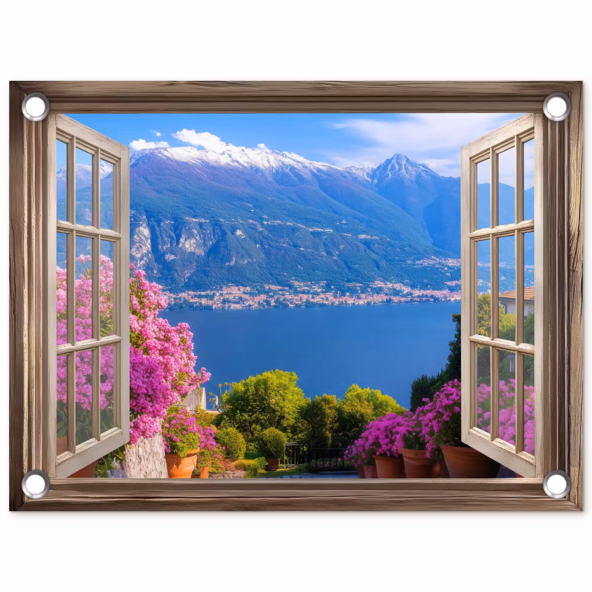 Tuinposter - Doorkijk - Berg - Landschap - Uitzicht - Meer