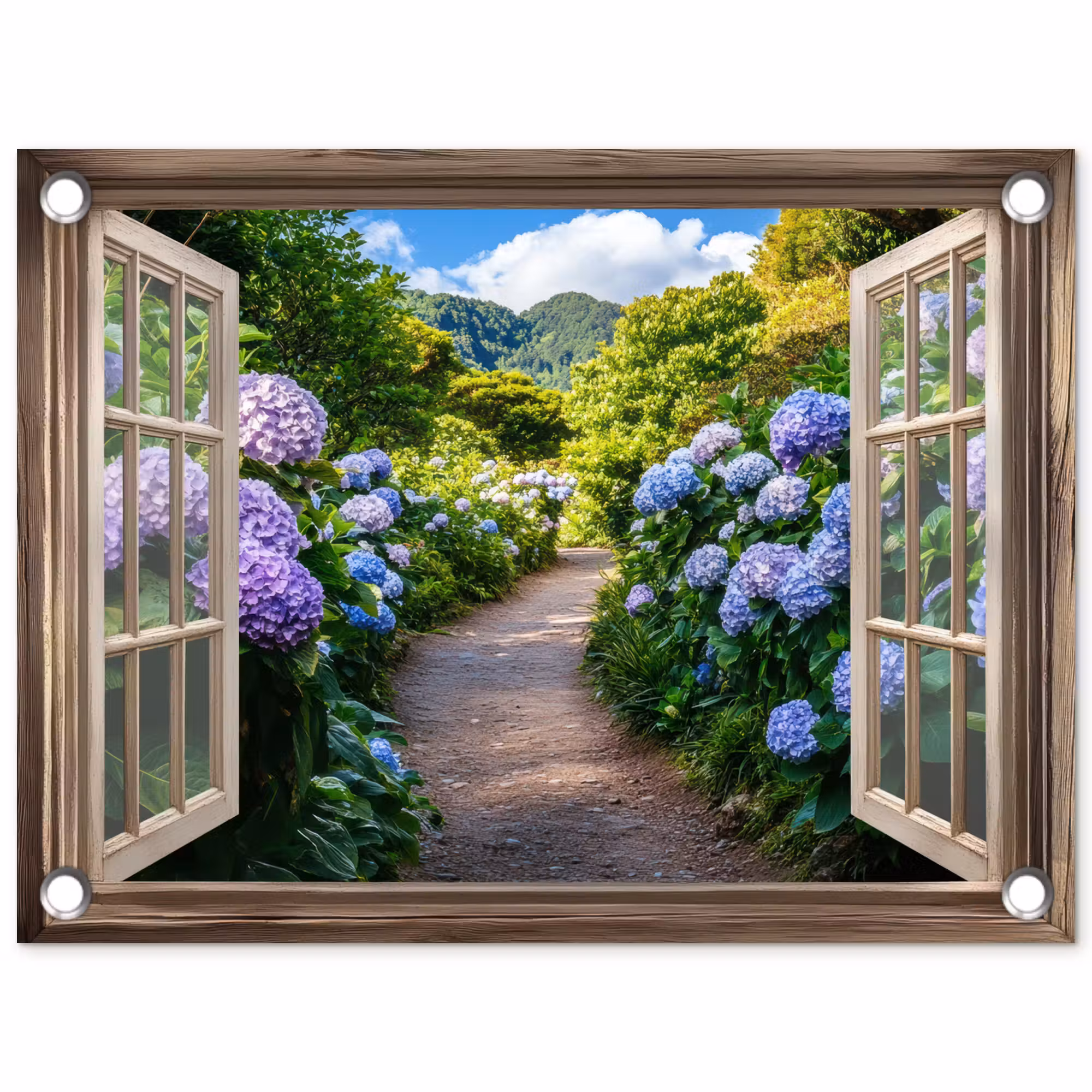Tuinposter - Doorkijk - Hortensia - Pad - Natuur