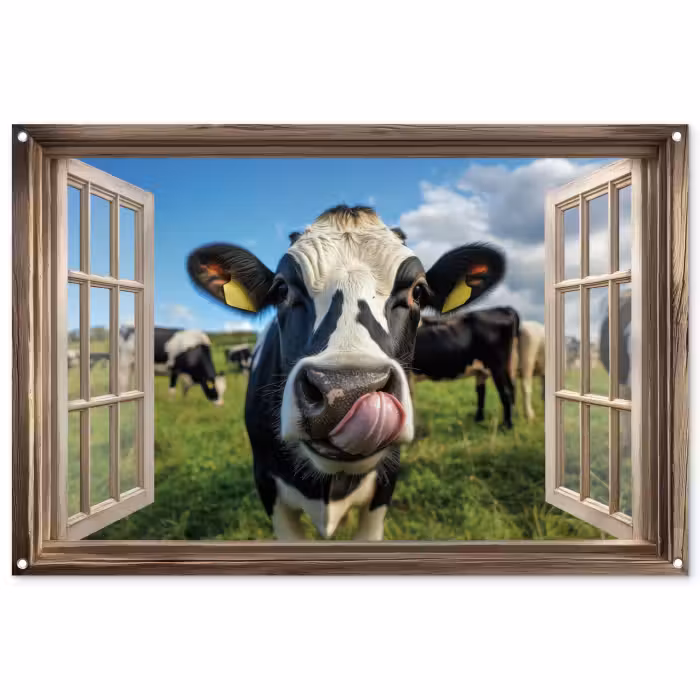 Tuinposter - Doorkijk - Koe - Weiland - Dieren - Natuur