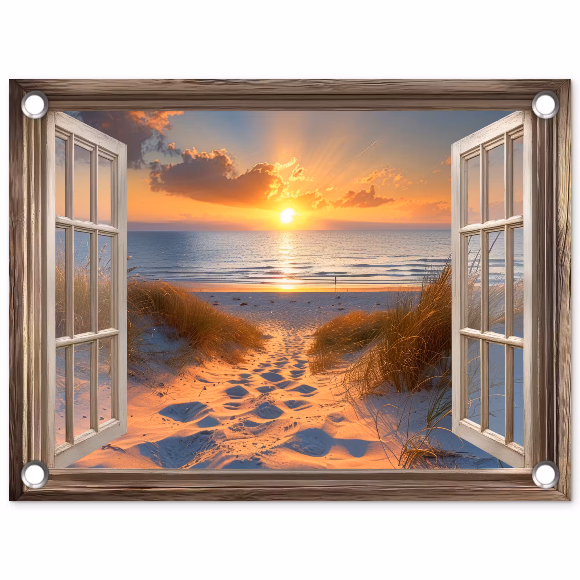 Tuinposter - Doorkijk - Strand - Duinen - Zonsondergang
