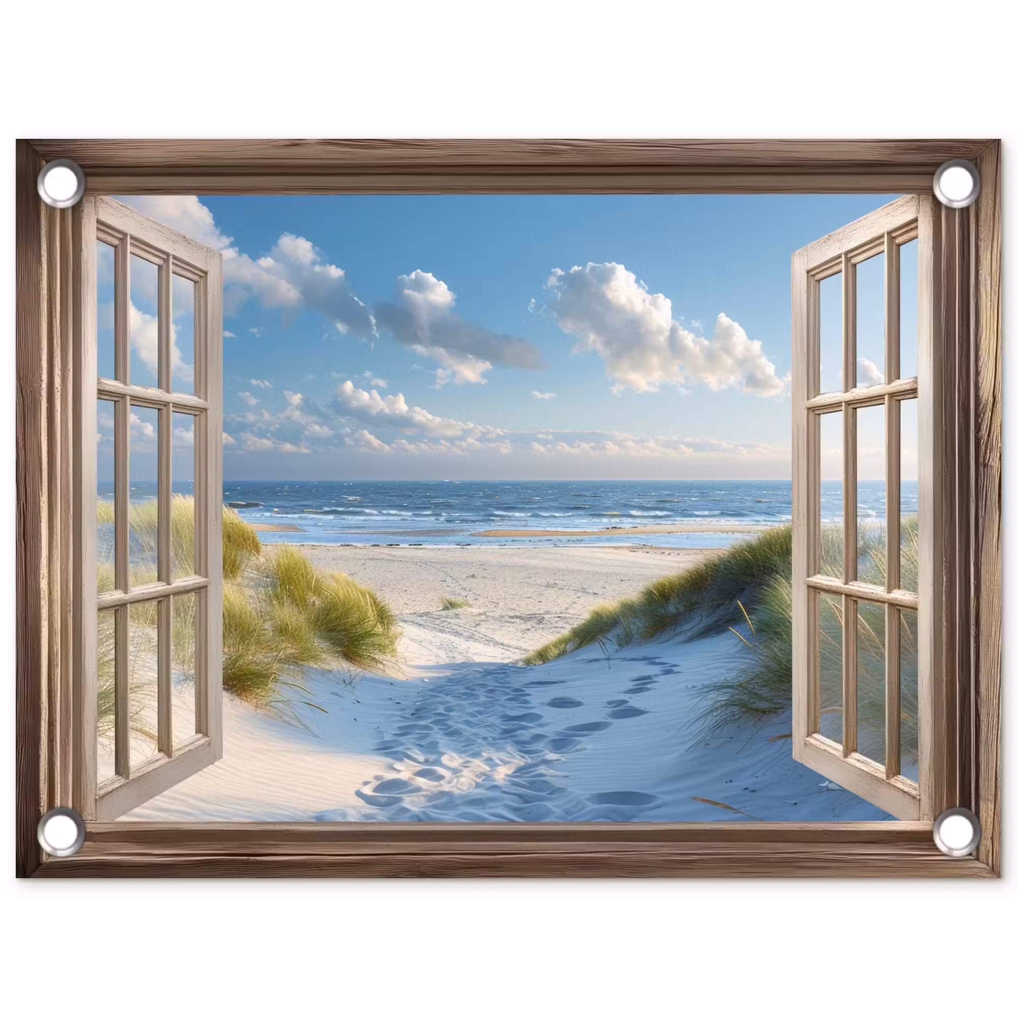 Tuinposter - Doorkijk - Strand - Raam - Duinen - Zee