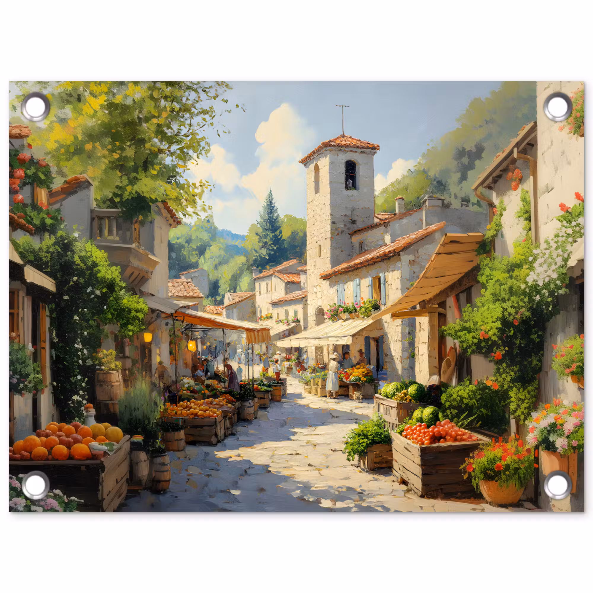 Tuinposter - Dorp - Zon - Kraampjes - Huizen