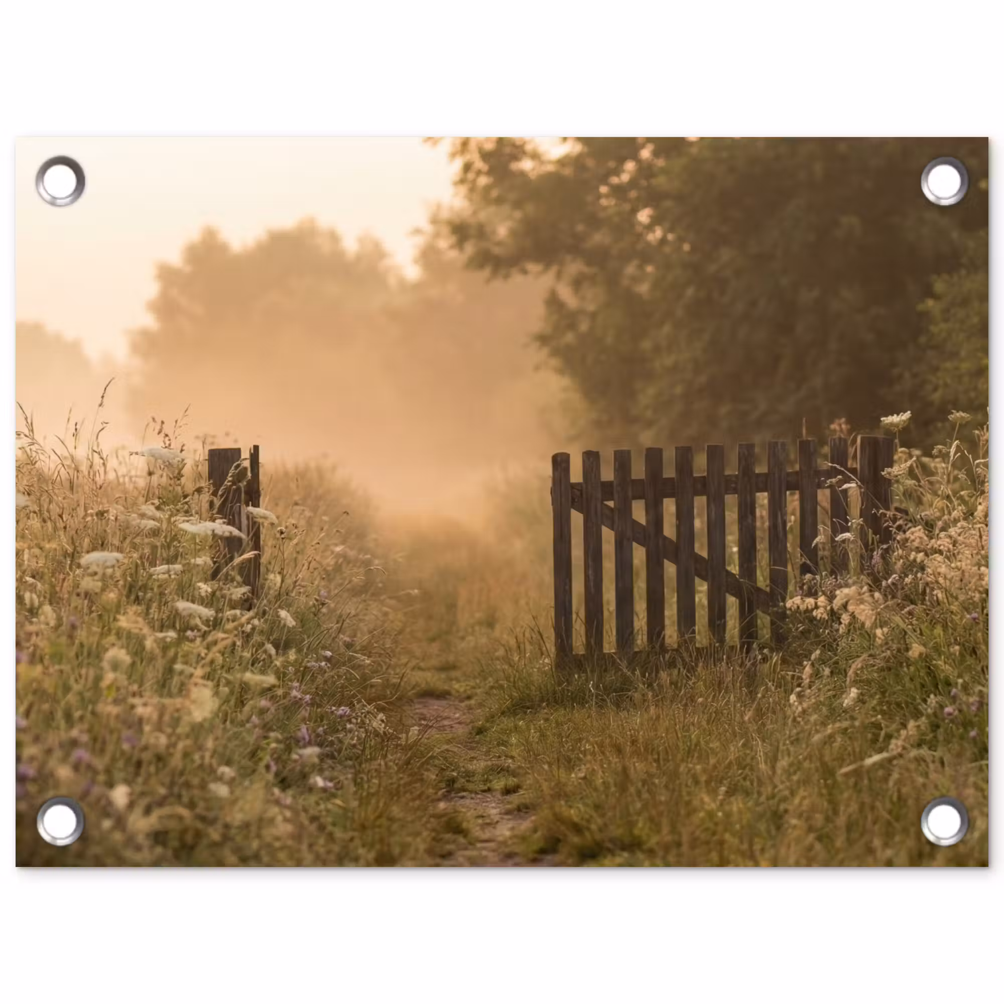 Tuinposter - Hek - Natuur - Mist - Veld