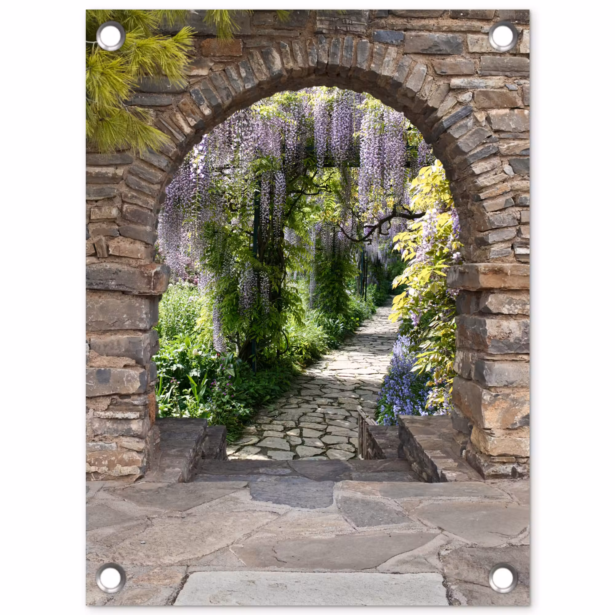 Tuinposter - Oude deuren naar een tuinpad