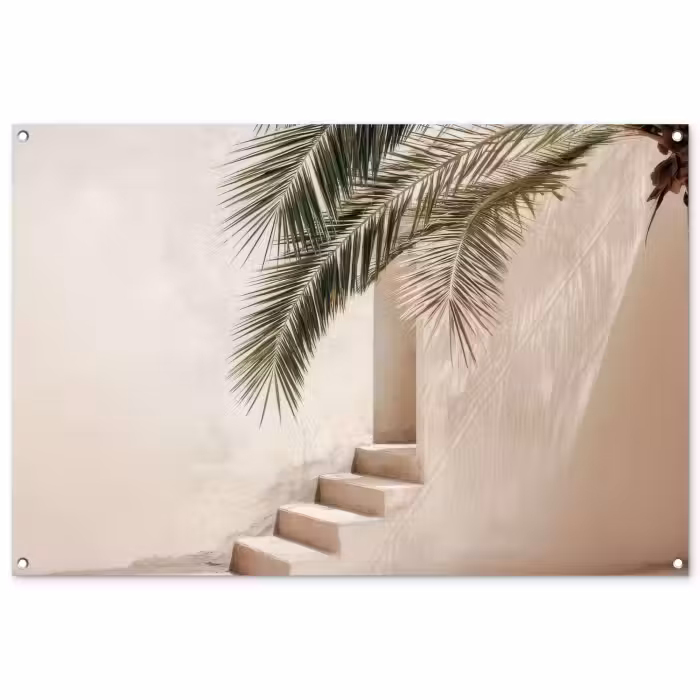 Tuinposter - Palmboom - Schaduw - Trap - Beige