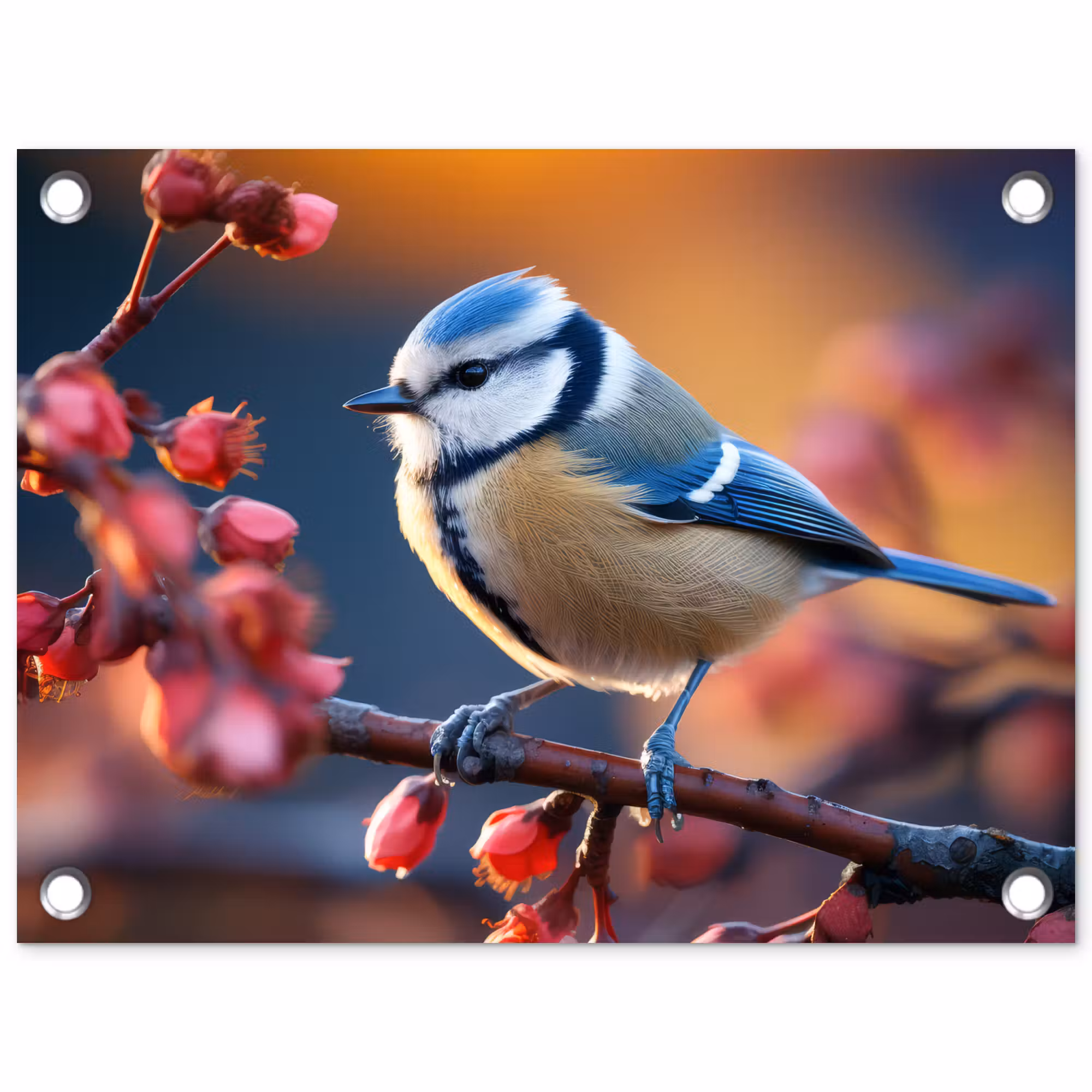 Tuinposter - Pimpelmees bij Bloesems