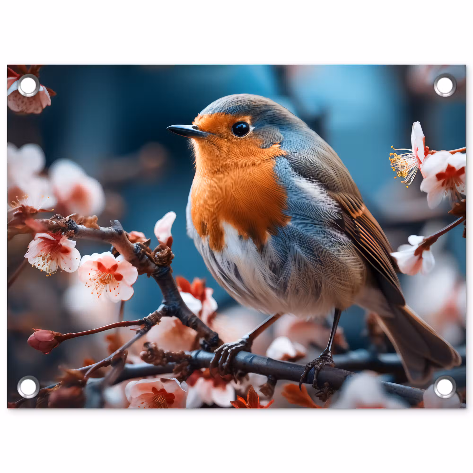 Tuinposter - Roodborstje tussen de Bloesems