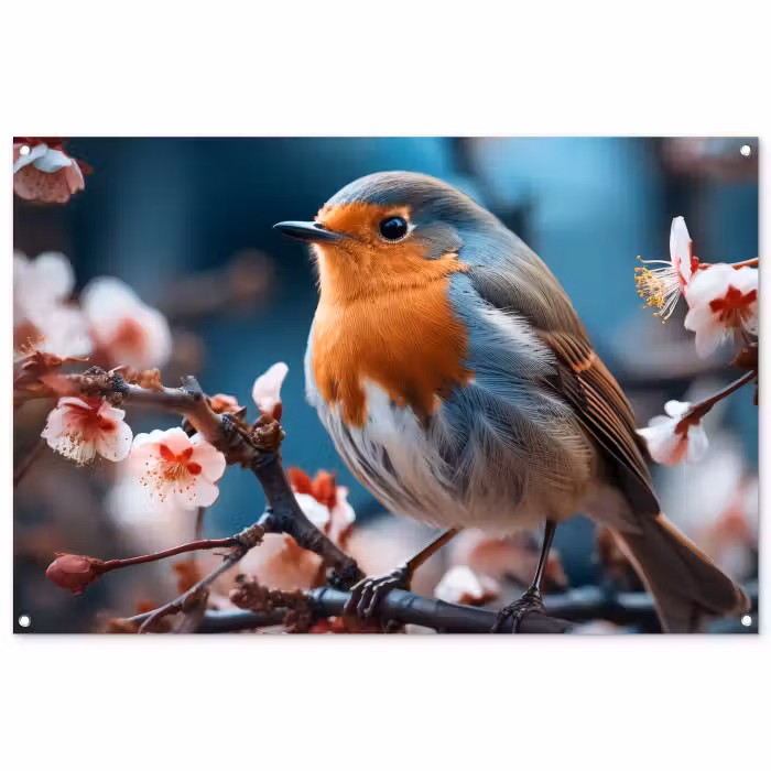 Tuinposter - Roodborstje tussen de Bloesems