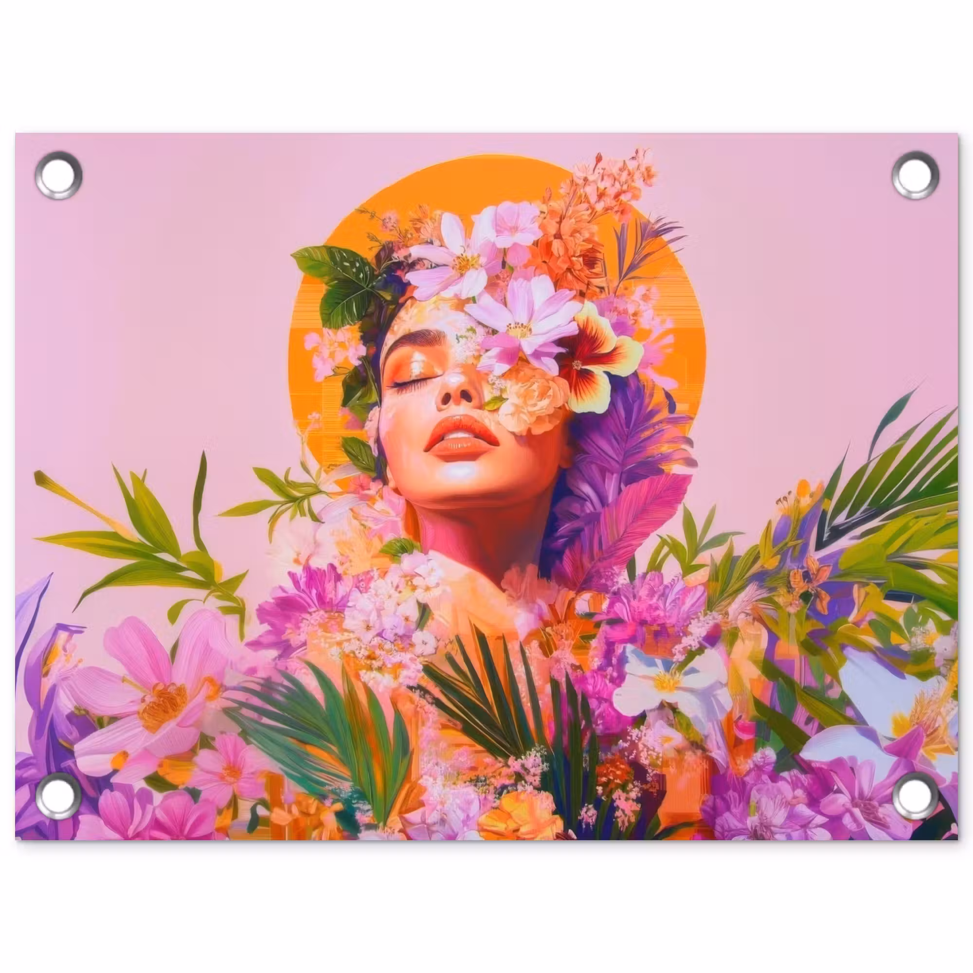 Tuinposter - Vrouw - Abstract - Cirkel - Bloemen