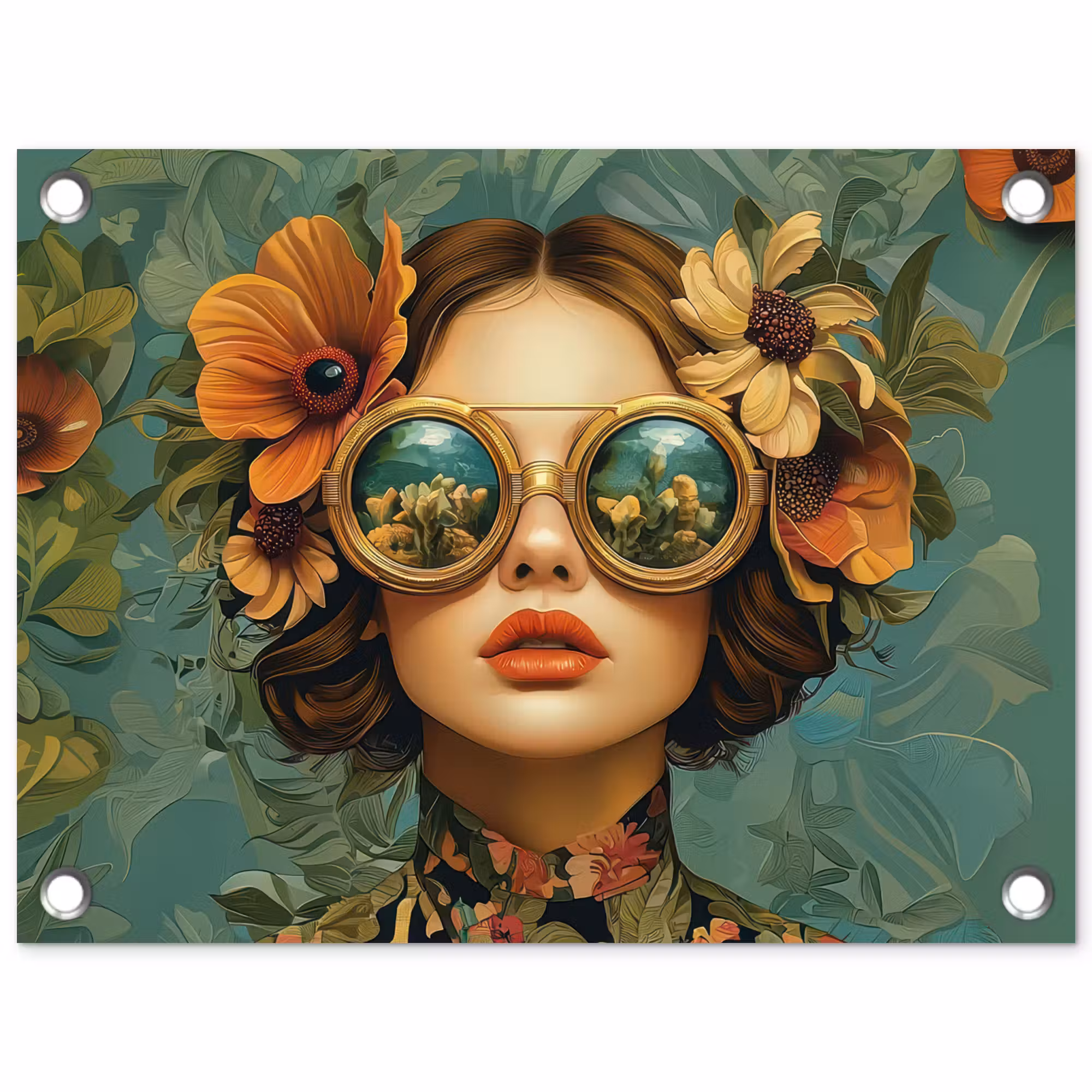 Tuinposter - Vrouw - Bloemen - Vlinders - Natuur - Vintage