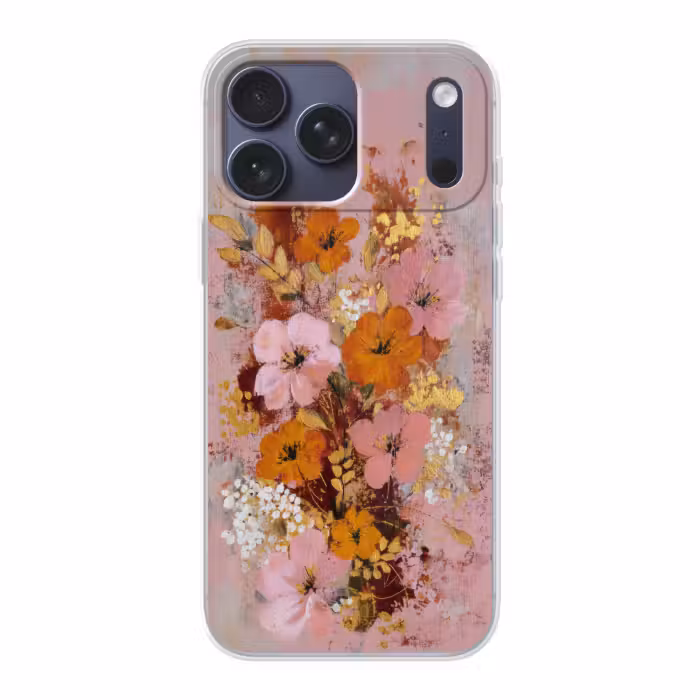 Telefoonhoesje Softcase - Bloemen met Gouden Accenten Oudroze