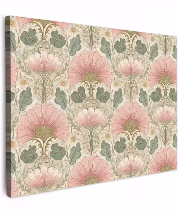 Canvas schilderij - Roze Bloemen Patroon Art Nouveau