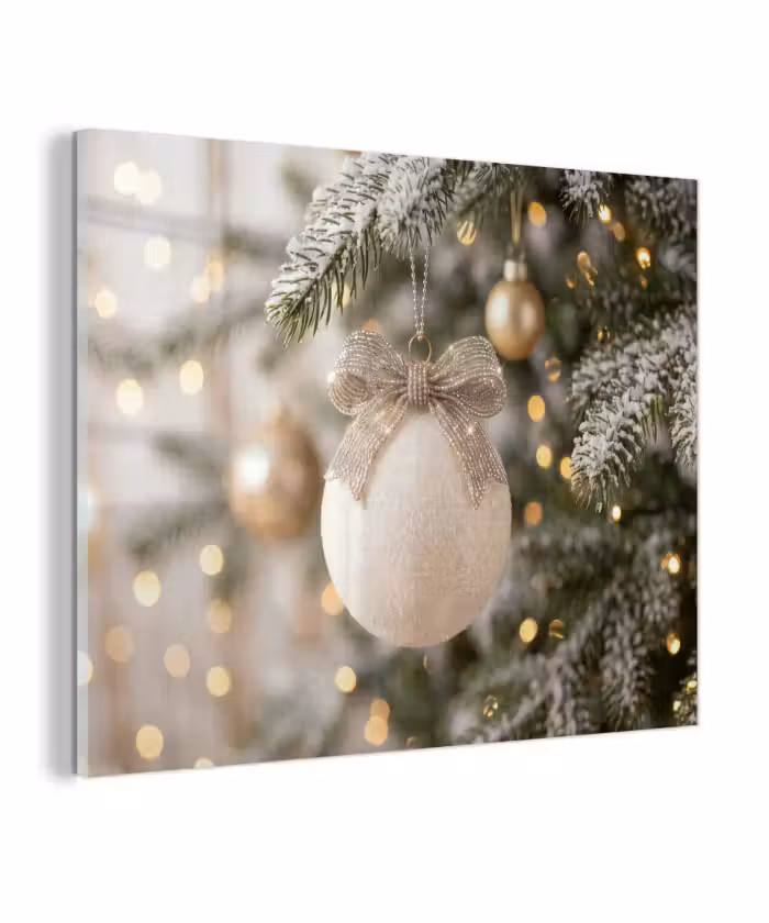 Glas schilderij - Kerstbal - Wit - Kerst