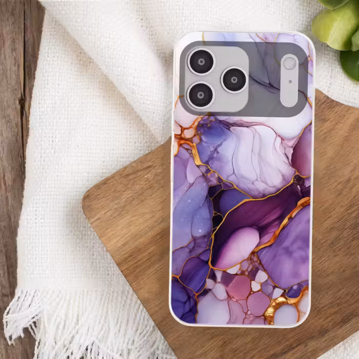 Telefoonhoesje Softcase - Paars Marmer met Gouden Aders