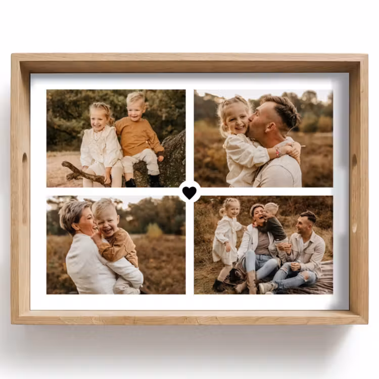 Gepersonaliseerd dienblad - Fotocollage Gezin Herfst Hart