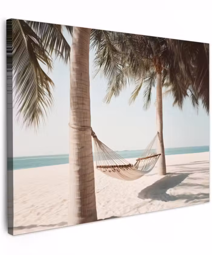 Canvas schilderij - Hangmat tussen Palmbomen Strand