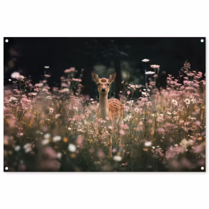 Tuinposter - Hertenkalf in Bloemenveld