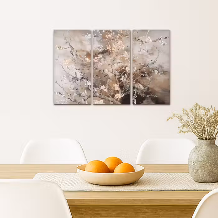 Meerluik schilderij - 3 luiken - Amandelbloesem - Abstract - Beige