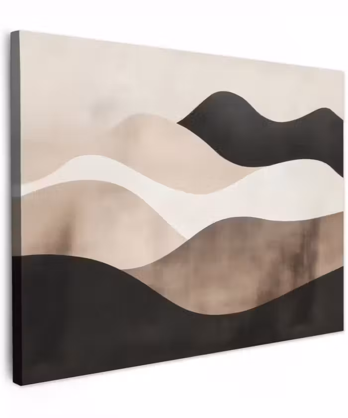 Canvas schilderij - Abstract - Landschap - Golven - Crèmekleur