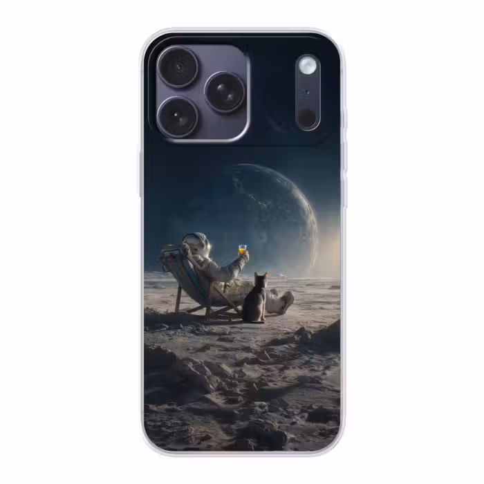 Telefoonhoesje Softcase - Astronaut met Kat in Ligstoel