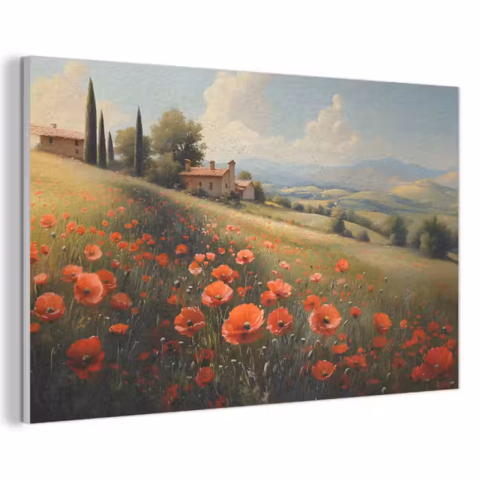 Akoestisch schilderij - Klaprozen - Rood - Heuvels - Landschap