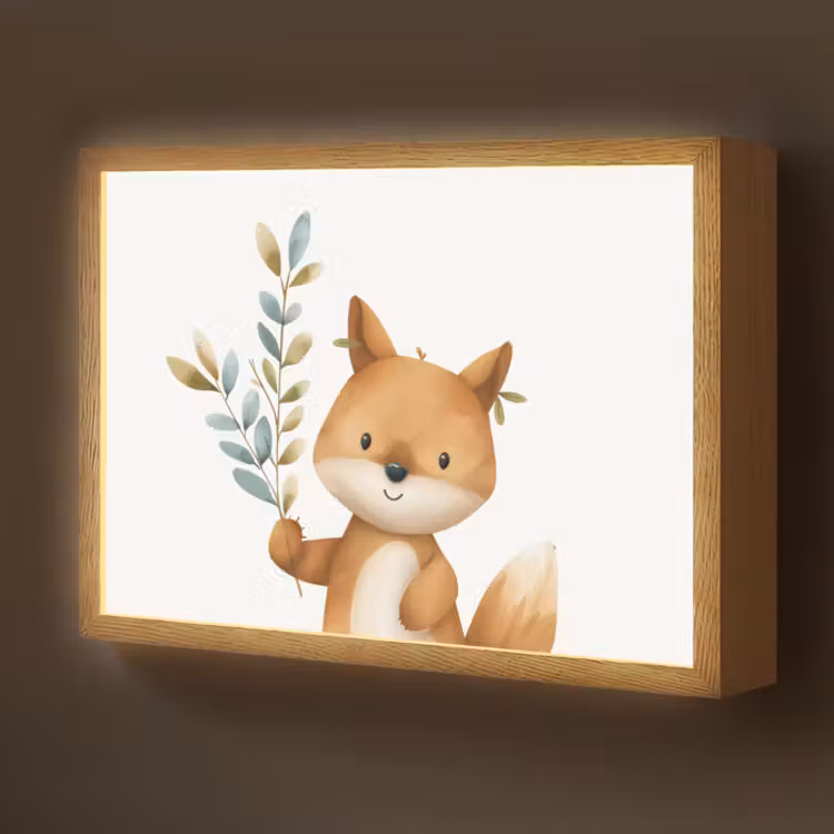 Lightbox - Wandlamp kinderkamer - Vos met Takje Aquarel